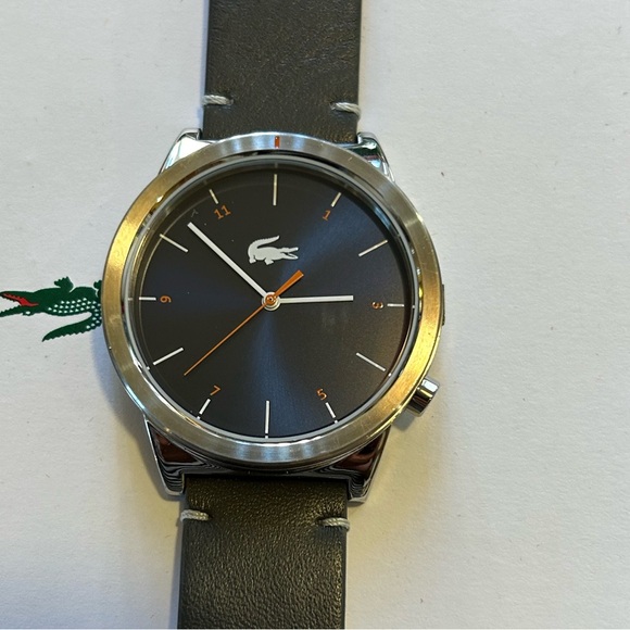 Lacoste Watch With 42mm NavyBlue Face & Grey Leather Band